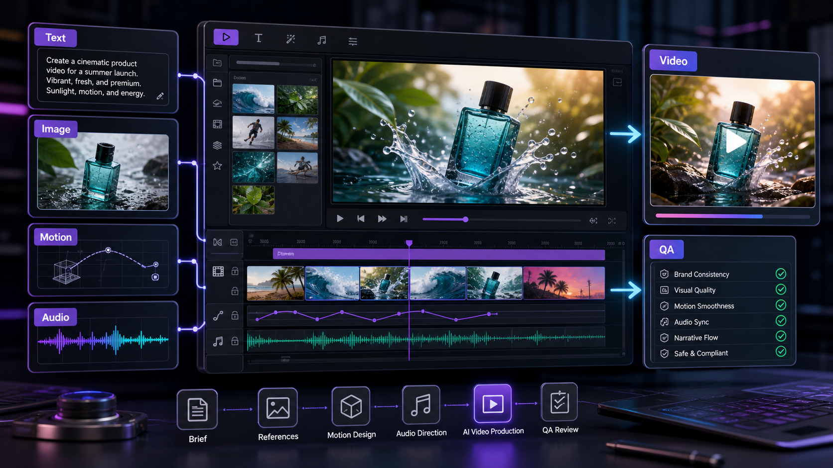 Seedance 2 multimodal AI video workflow with text image motion audio video and QA inputs